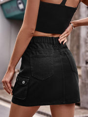 elastic waist denim work casual skirt - 808Lush