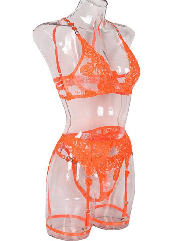 embroidered bra retro decorative sexy push-up underwear set - 808Lush