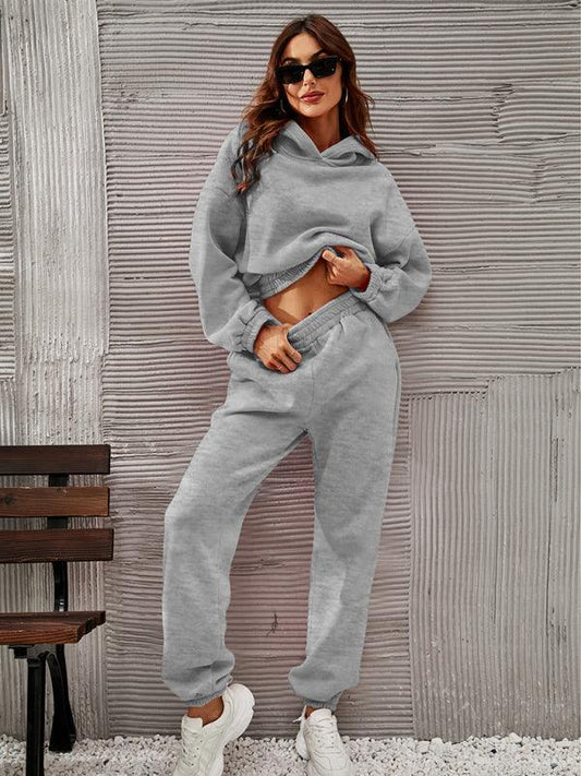 fashion solid color hooded sweater casual upper and lower two pieces sets - 808Lush