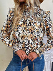 fashion women's leopard print long-sleeved shirt - 808Lush