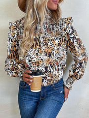 fashion women's leopard print long-sleeved shirt - 808Lush