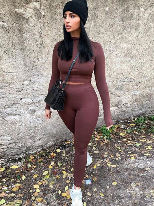 sports suit slim long-sleeved two-piece set - 808Lush