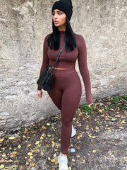 sports suit slim long-sleeved two-piece set - 808Lush