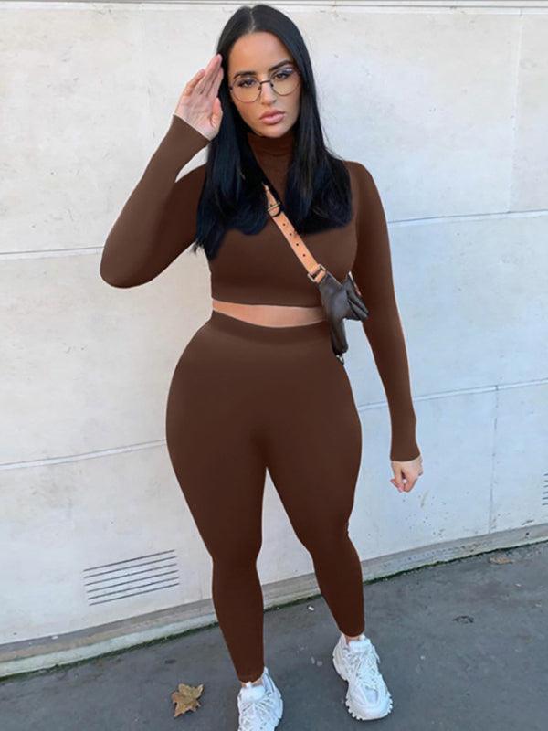 sports suit slim long-sleeved two-piece set - 808Lush