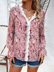 women's casual printed long-sleeved V-neck shirt - 808Lush