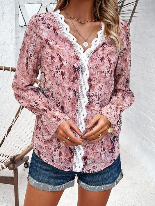 women's casual printed long-sleeved V-neck shirt - 808Lush