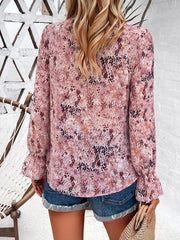 women's casual printed long-sleeved V-neck shirt - 808Lush