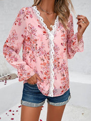 women's casual printed long-sleeved V-neck shirt - 808Lush