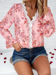 women's casual printed long-sleeved V-neck shirt - 808Lush