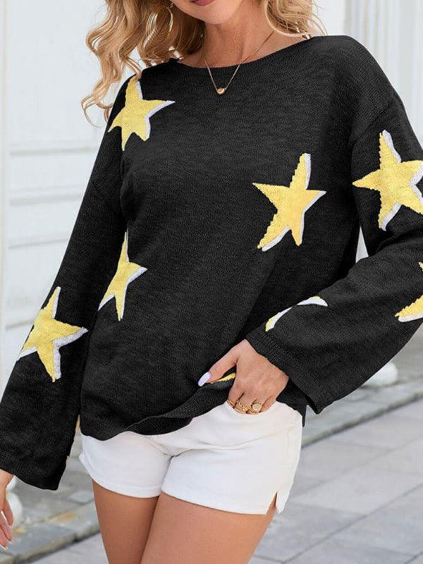 five-pointed star knitted long-sleeved sweater - 808Lush