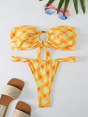 floral plaid print bandeau bikini - 808Lush