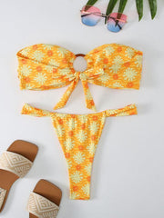 floral plaid print bandeau bikini - 808Lush