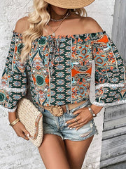 floral tie one shoulder fashion print blouse - 808Lush