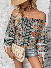 floral tie one shoulder fashion print blouse - 808Lush