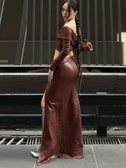 leather crop top tight slit hip skirt suit - 808Lush