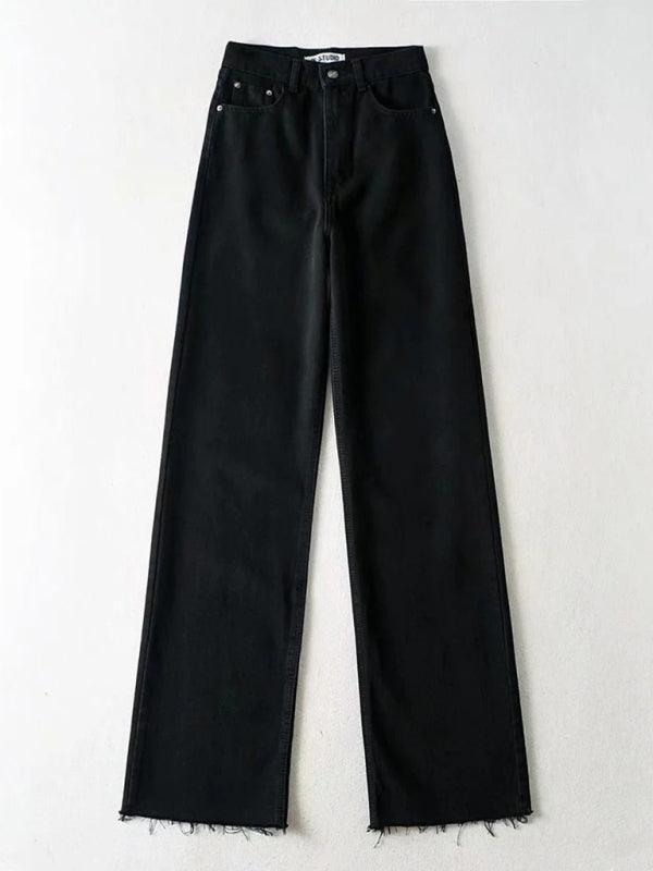 high-waist floor-length loose slimming straight wide-leg jeans - 808Lush