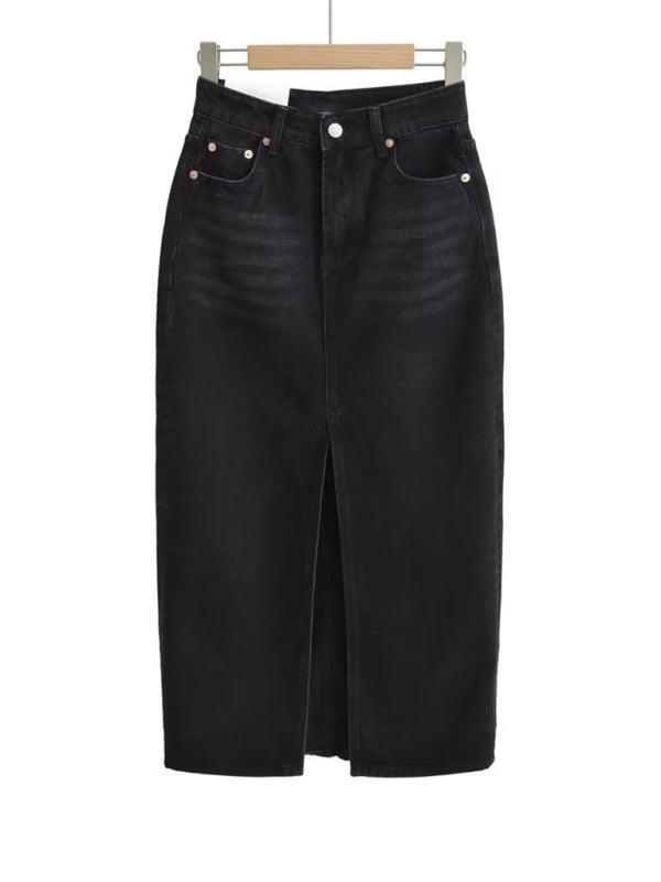 high waist slim denim skirt one step skirt - 808Lush