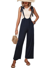 high-waisted wide-leg pants casual strappy overalls - 808Lush