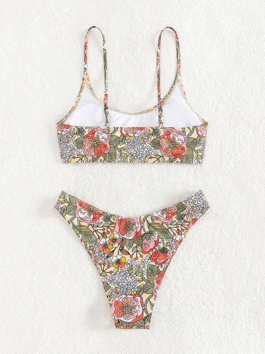 holiday retro printed tube top high waist bikini - 808Lush