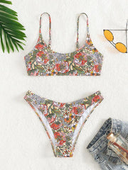 holiday retro printed tube top high waist bikini - 808Lush