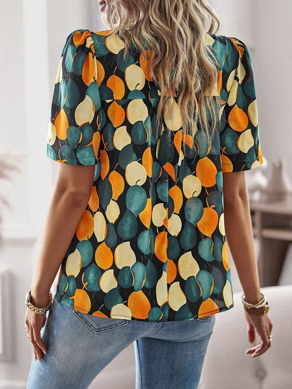 irregular printing women's short-sleeved shirt - 808Lush