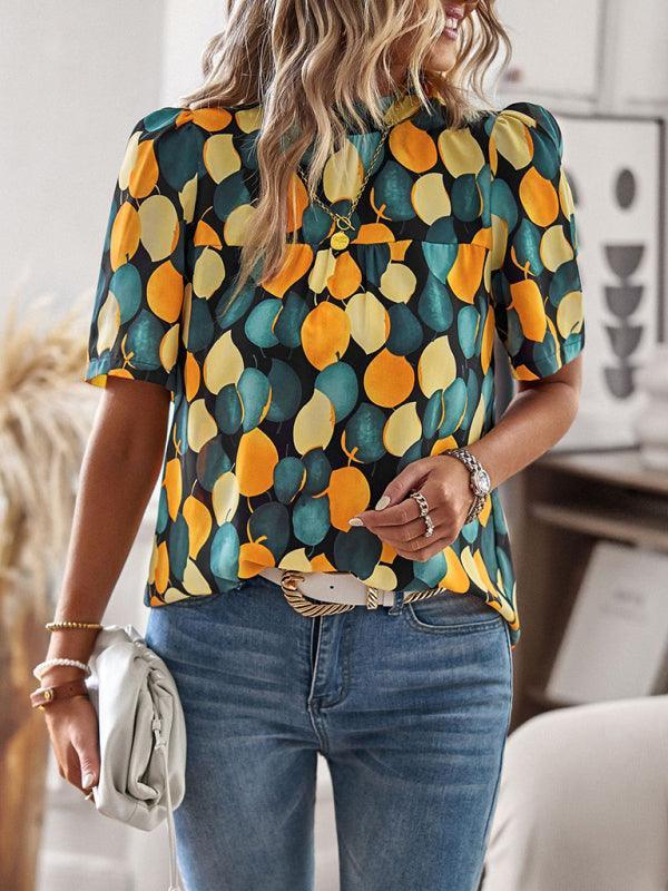 irregular printing women's short-sleeved shirt - 808Lush