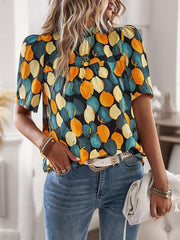 irregular printing women's short-sleeved shirt - 808Lush