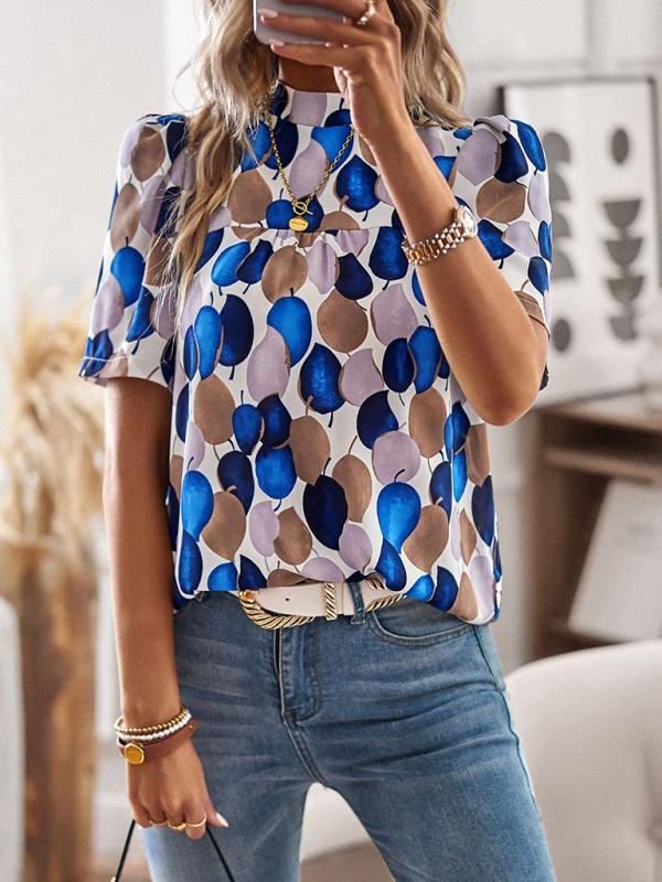 irregular printing women's short-sleeved shirt - 808Lush