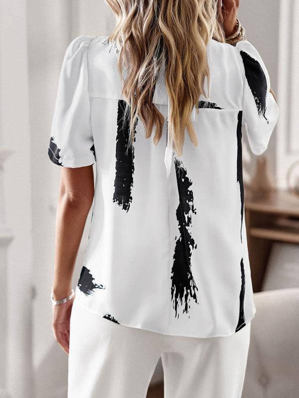 irregular printing women's short-sleeved shirt - 808Lush