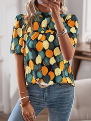 irregular printing women's short-sleeved shirt - 808Lush