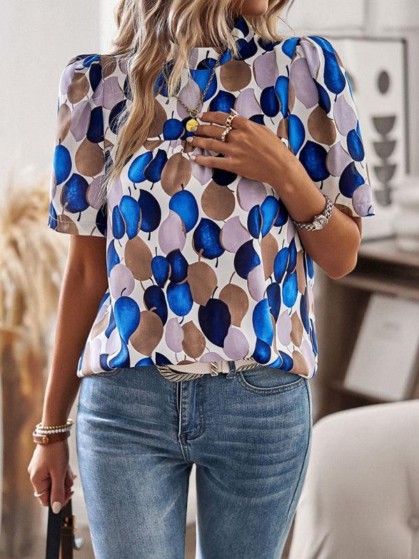 irregular printing women's short-sleeved shirt - 808Lush