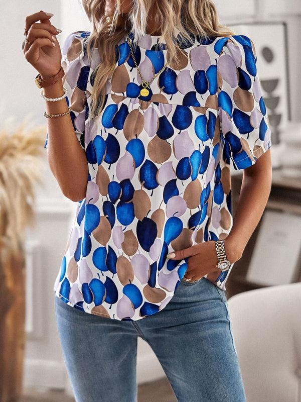 irregular printing women's short-sleeved shirt - 808Lush