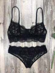 lace sexy lingerie set solid color eyelash lace set - 808Lush