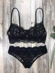 lace sexy lingerie set solid color eyelash lace set - 808Lush