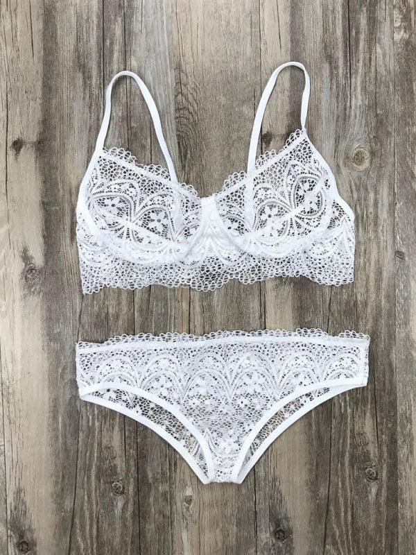 lace sexy lingerie set solid color eyelash lace set - 808Lush