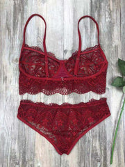 lace sexy lingerie set solid color eyelash lace set - 808Lush