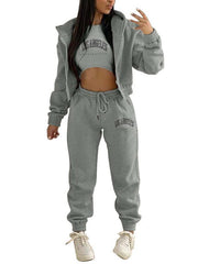 letter printed hooded sports and leisure suit (three-piece set) - 808Lush