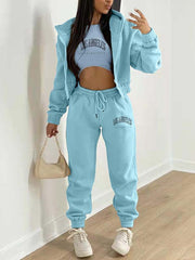 letter printed hooded sports and leisure suit (three-piece set) - 808Lush