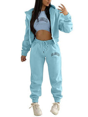 letter printed hooded sports and leisure suit (three-piece set) - 808Lush