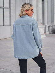 light-colored thin denim long-sleeved shirt for women - 808Lush