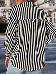 long sleeve black and white striped shirt top - 808Lush