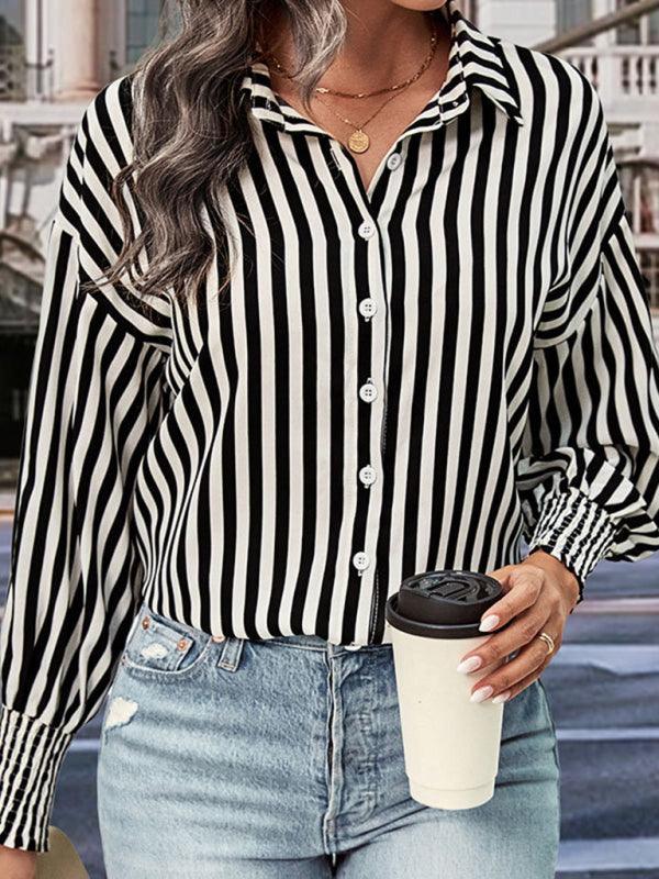 long sleeve black and white striped shirt top - 808Lush