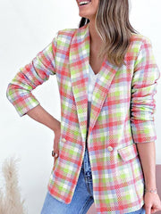 long sleeve pocket printed plaid slim fit blazer - 808Lush