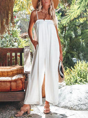 loose high-waisted wide-leg fashion suspender jumpsuit - 808Lush