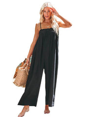 loose high-waisted wide-leg fashion suspender jumpsuit - 808Lush