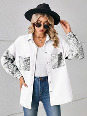 loose leopard print patchwork denim shirt long sleeve top cardigan - 808Lush