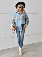 loose leopard print patchwork denim shirt long sleeve top cardigan - 808Lush