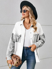 loose leopard print patchwork denim shirt long sleeve top cardigan - 808Lush