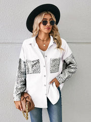 loose leopard print patchwork denim shirt long sleeve top cardigan - 808Lush