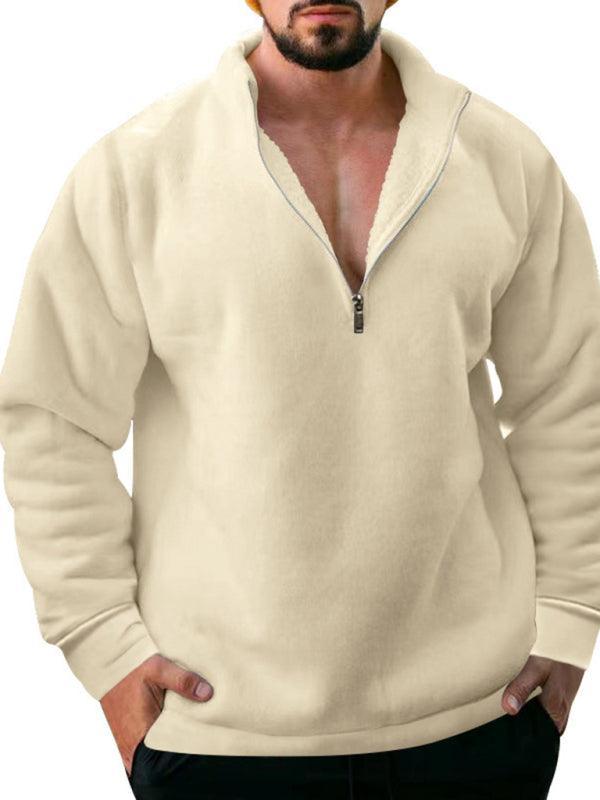 men's fleece stand collar loose casual half zipper hoodie - 808Lush